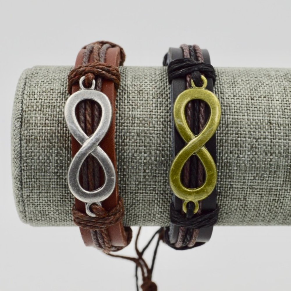 2-Pack "Infinity" Leather Bracelets